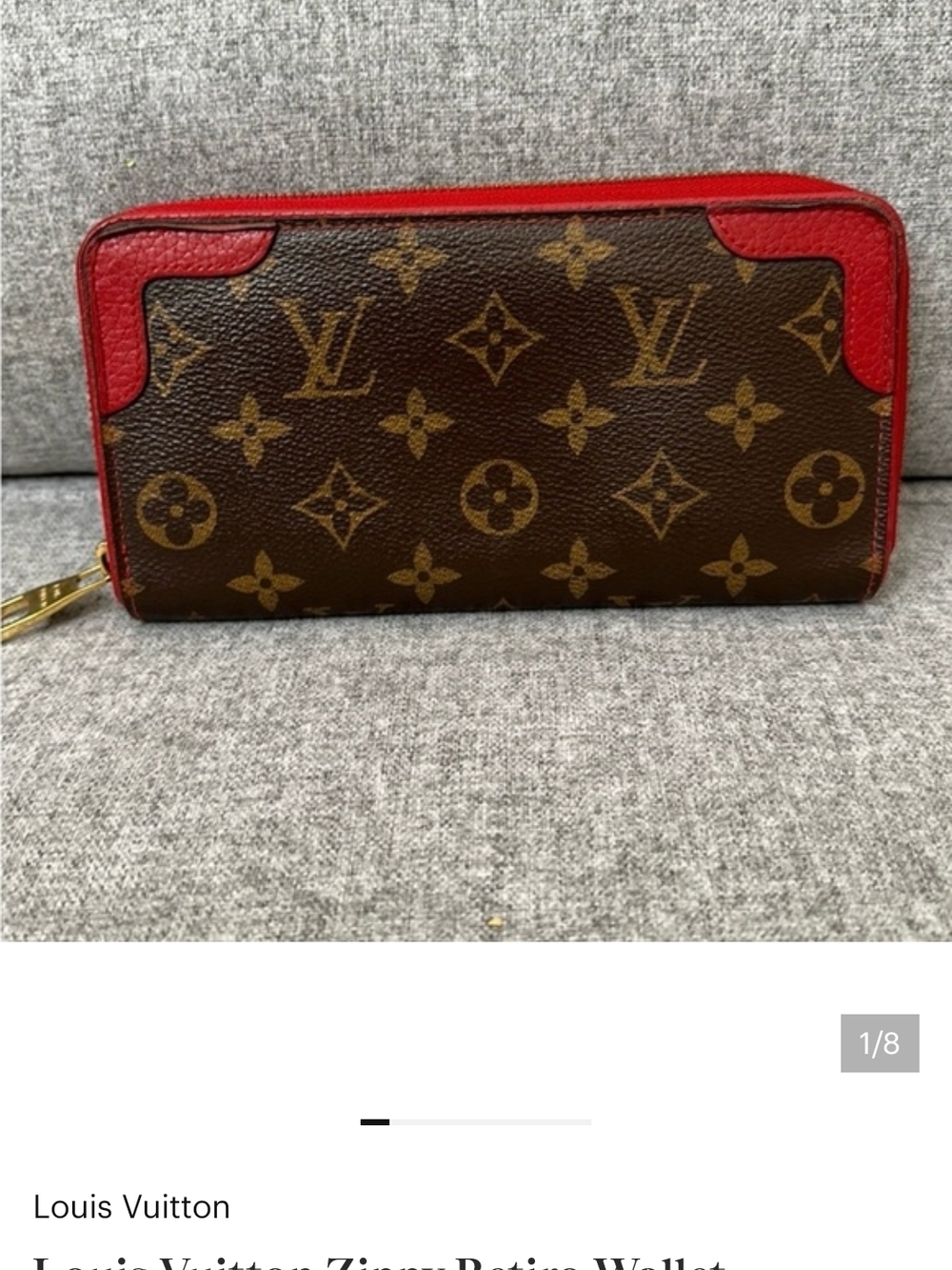 Louis Vuitton Monogram Zip Wallet with Red Trim Accents